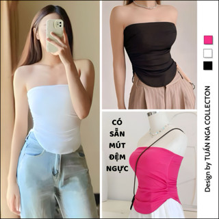 Áo quây, áo ống form dài CÓ MÚT NGỰC vạt bầu nhún eo TUẤN NGA XƯỞNG SỈ ÁO THUN chất cotton mềm mịn co giãn