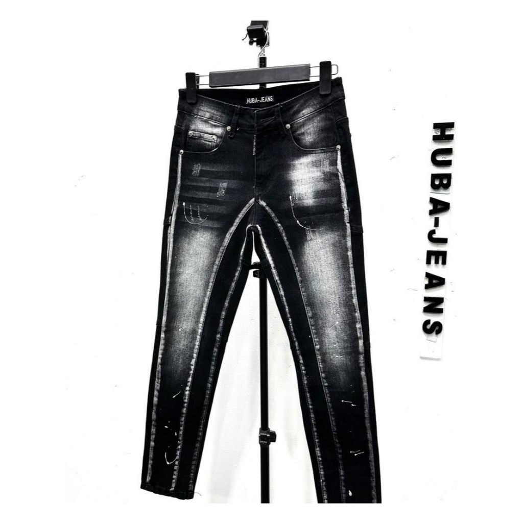 Quần jeans nam HUBA-JEANS (có BIGSIZE) PHOM ÔM ỐNG CÔN đen wash cao cấp 2 đáy Menswear Pants
