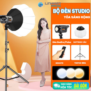 Bộ Đèn Studio Puluz/Bediro Công Suất Cao với Softbox Cầu 65cm Tỏa Ánh Sáng Rộng Kèm Chân Linco