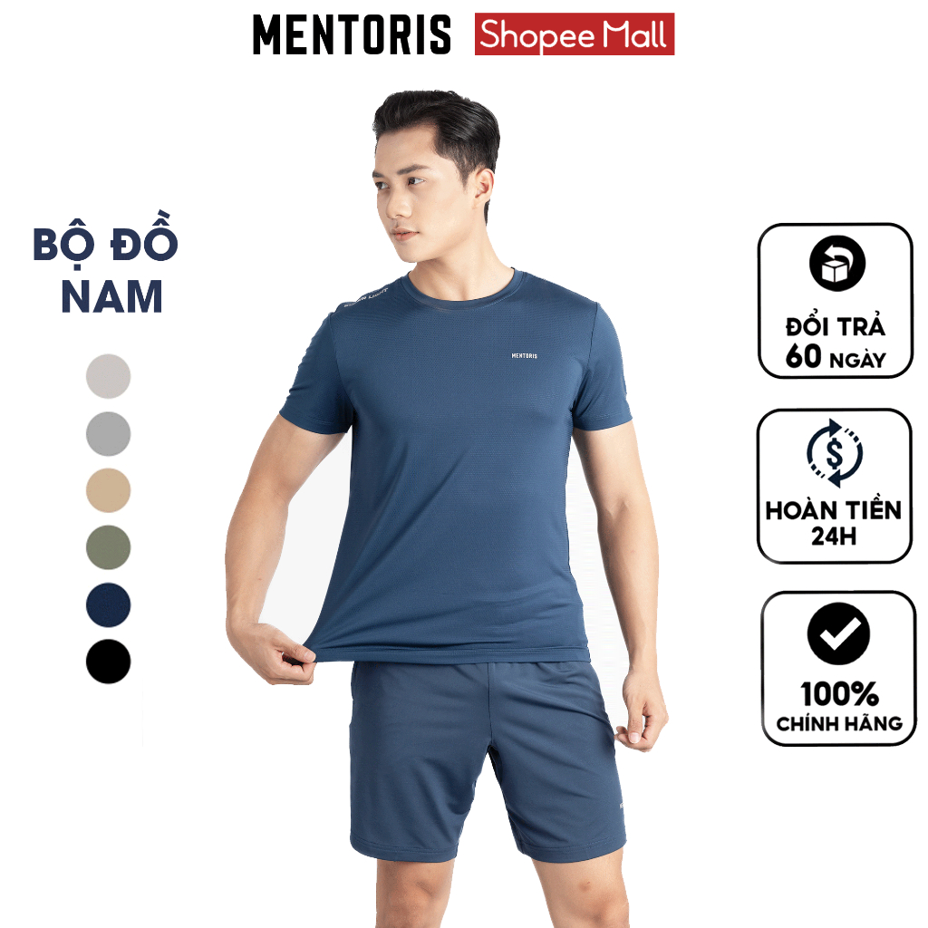 Bộ quần áo nam thể thao mùa hè Mentoris, vải thun lạnh thoáng mát, co giãn và thâm hút tốt MBT0103