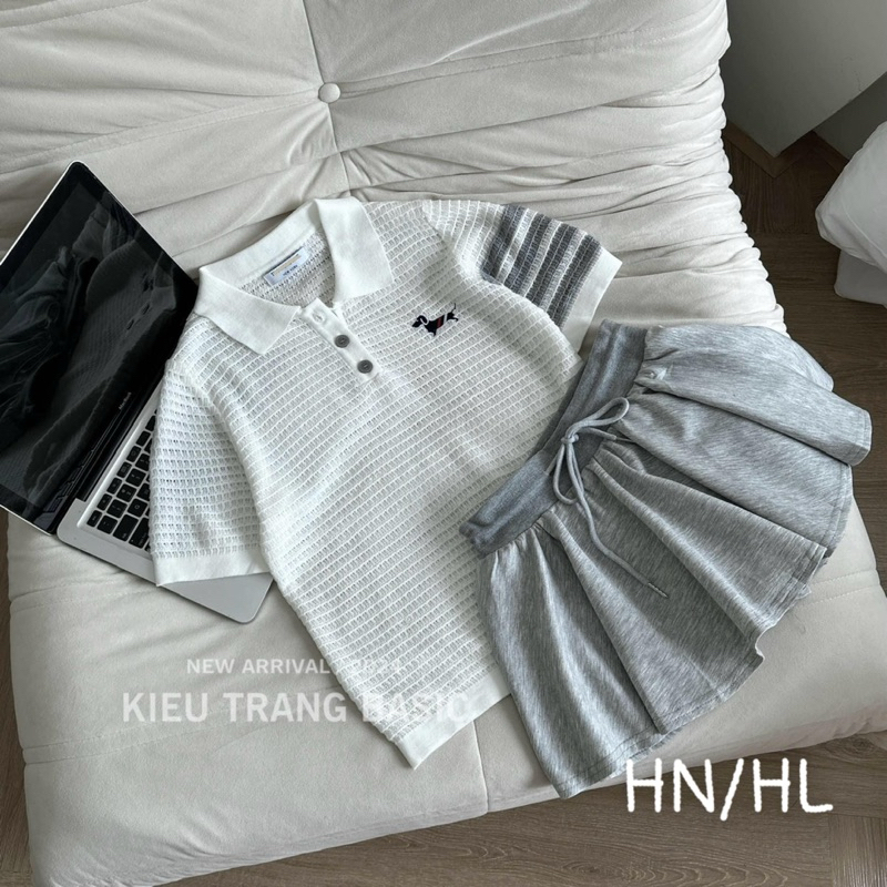 set thome áo polo chân váy ghi