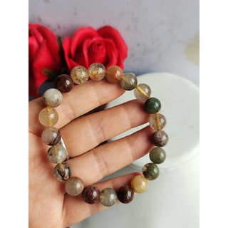 Chuỗi vòng thạch anh tóc tam tài tự nhiên hạt gần 10 li chất đá trong tóc dầy đẹp freesize chun co dãn