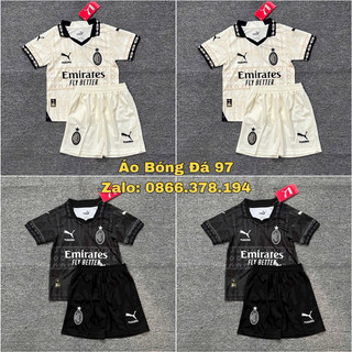 Bộ quần áo trẻ em clb ac milan 2024 - chuẩn mẫu thi đấu - vải polyester gai thái cao cấp