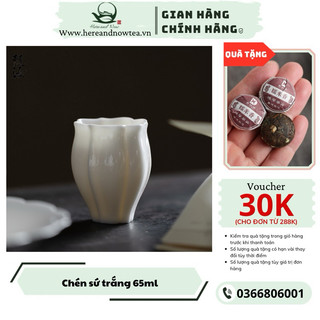 Tách trà sứ trắng cao cấp chạm khắc hình hoa tulip 65ml chén trà cố trà miệng hoa trong suốt