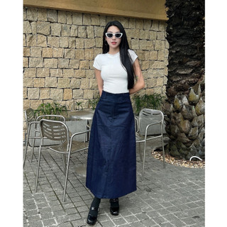Chân váy nữ chữ A dáng dài HHVINTAGE chất liệu Jeans dày dặn V07