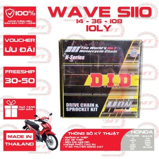 Nhông sên dĩa DID xe Wave S100 , S110 thông số 14T 36T 108LL xuất xứ Thái Lan