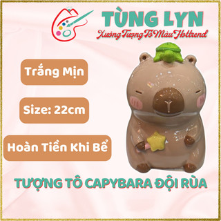 Tượng tô màu, tô tượng capybara rùa, size: 22cm kèm màu và cọ tượng thạch cao trắng decor
