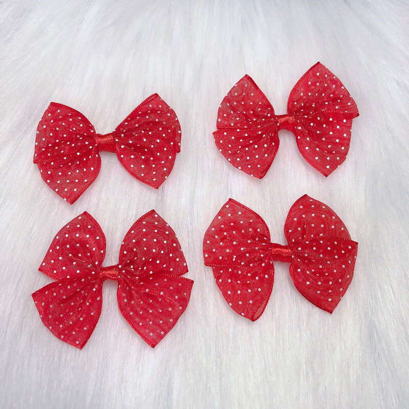 Gói 10 nơ voan chấm bi đỏ cỡ lớn 5.5-6cm