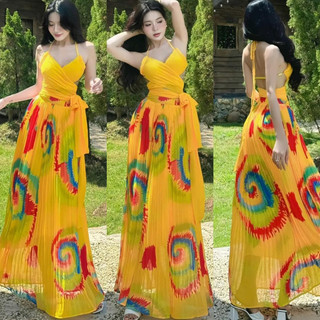 Sét đầm maxi chân váy dập ly áo tự đắp chéo - maxingoclan