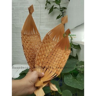 Thuyền tre hun khói để bánh kẹo decor chụp ảnh, Mẹt tre cách điệu để thực phẩm, Trang trí