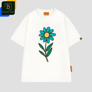 Áo thun unisex tay lỡ in hình vẽ bông hoa 10 cánh màu xanh đơn giản nhẹ nhàng blue flower shirt BND971