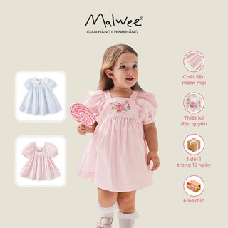 Váy bé gái mềm mại dáng Babydoll Malwee Dudu Cream thêu hoa tiểu thư cho bé gái từ 2-8 tuổi
