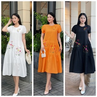 ĐẦM SUÔNG THIẾT KẾ THÊU HOA - YB240705