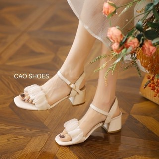  Giày Sandall nữ cao gót quai voan nhún 4.5cm - B8 