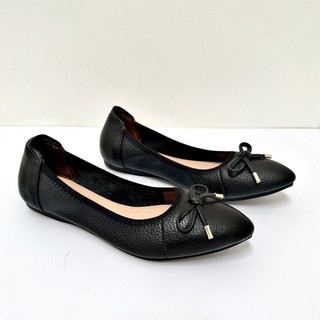 Giày Nữ Búp Bê Trơn Da Thật Cao Cấp Đính Nơ Mũi Nhọn DAZZLING SHOES Đế Siêu Êm Lên Form Siêu Xinh BB101