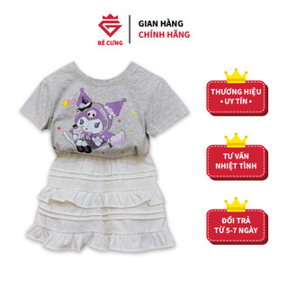 Set áo thun xám kèm chân váy bèo trắng bé cưng dành cho bé gái - 93e