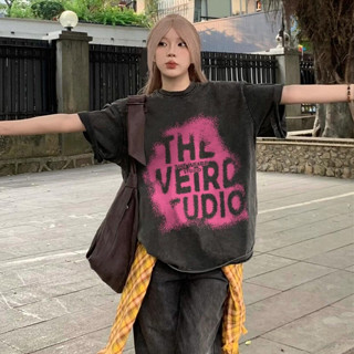 Focus Nâu xám Y2K Áo phông nữ form rộng vintage girl phố logo in hình cổ tròn áo thun oversize 100%cotton local brand