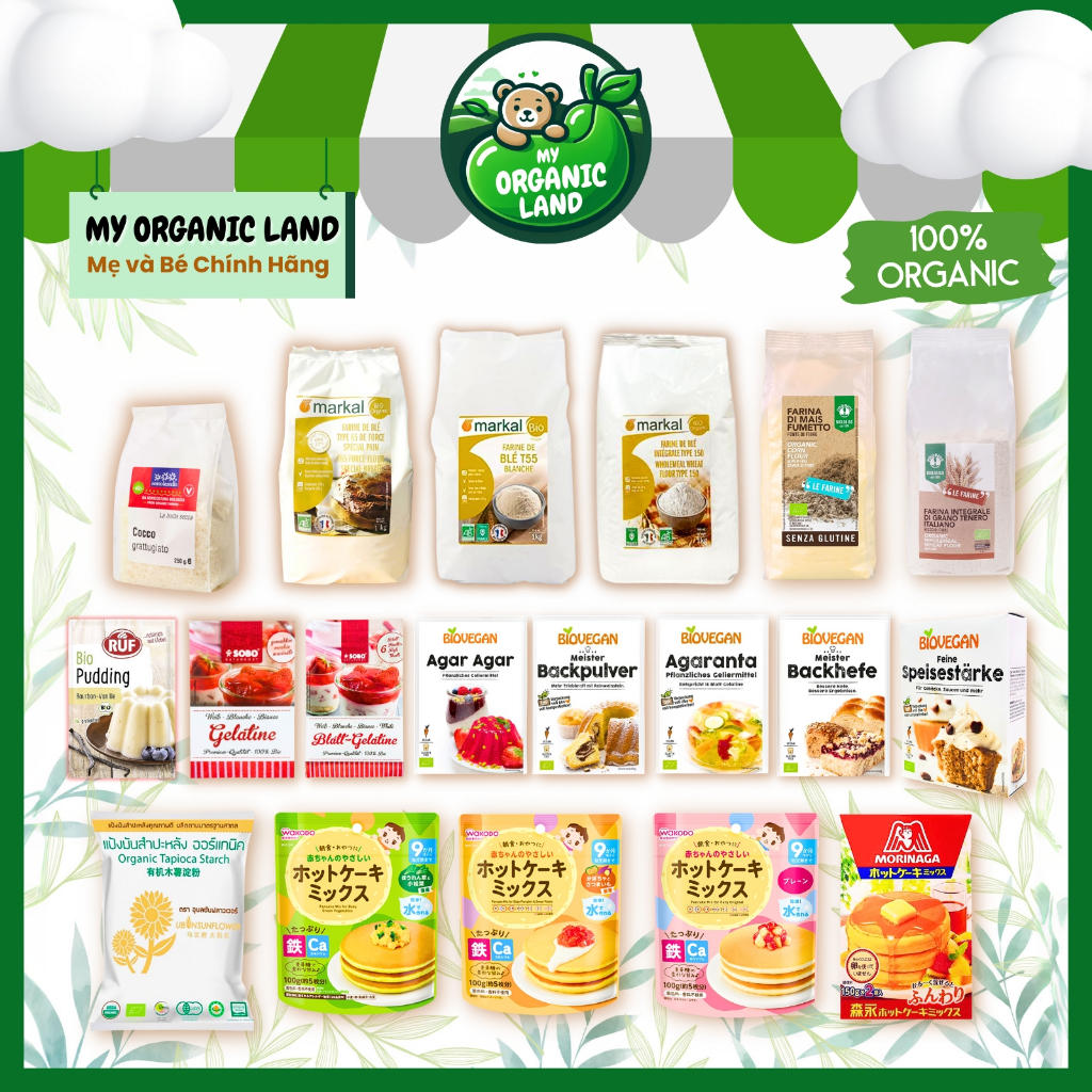 Bộ Nguyên Liệu Làm Bánh Hữu Cơ Cho Bé Ăn Dặm - Gelatine, Bột Nở, Bột Mì, Tinh Bột Bắp, Vụn Dừa, Rau Câu
