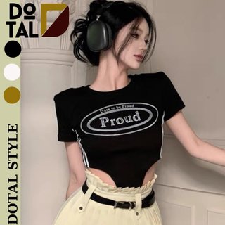 Áo Croptop Ôm Body Nữ In Chữ Proud Cổ Tròn Tay Ngắn Vạt Kiểu, Áo Thun Kiểu Tay Ngắn Dáng Ôm In Hình  KRIXIX