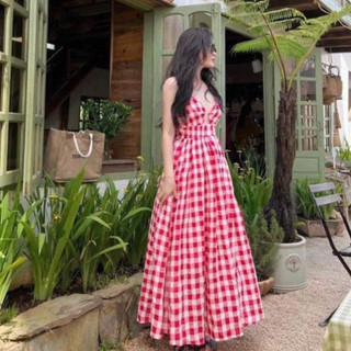 [Maxi] Đầm maxi caro khoét 2 dây - Nhà Lỳ Có Maxi