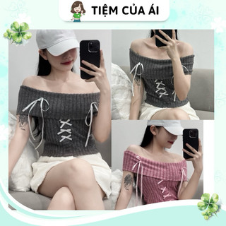 🎀 Áo trễ vai len đính nơ hồng phong cách Coquette dễ thương 🎀