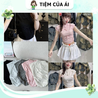 🎀 Áo thun vạt bầu tay ngắn đính nhiều nơ cổ cao 🎀