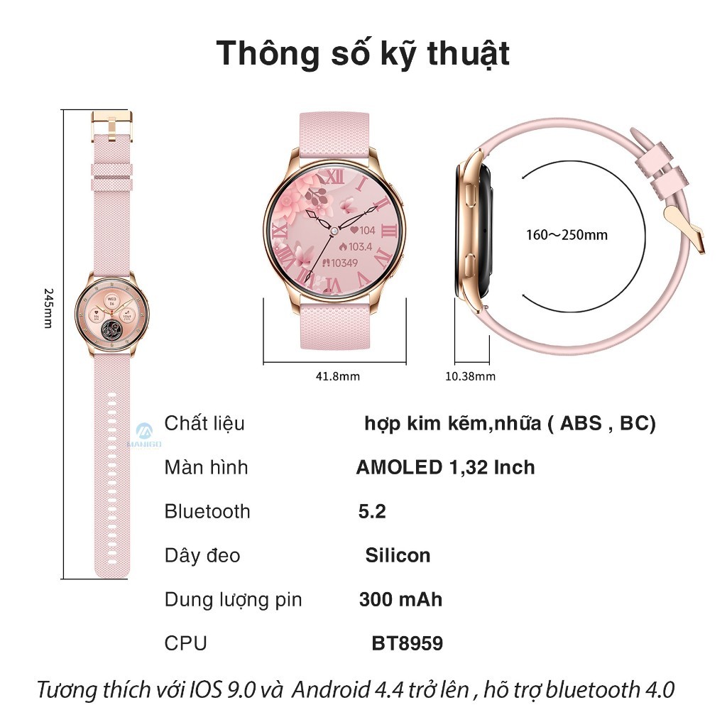 Đồng hồ Y11 kết nối bluetooth bản size mini 1.32inch dành cho cổ tay nhỏ nghe nhận cuộc gọi 2 chiều độc thông báo