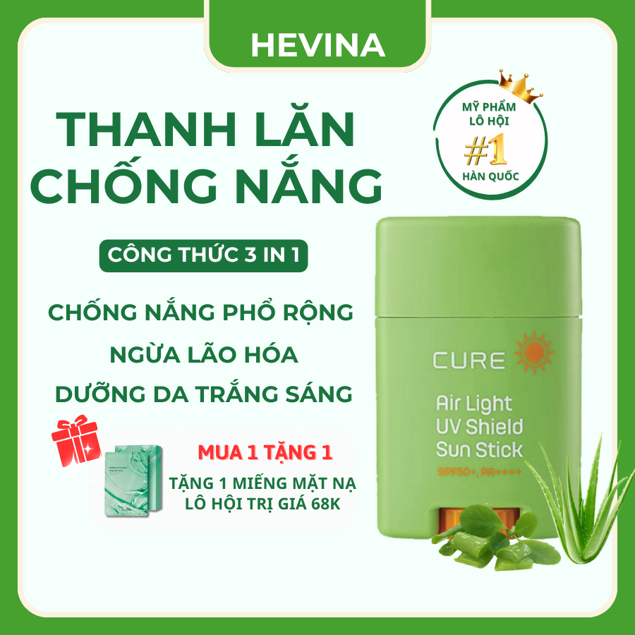 Kem Chống Nắng Hàn Quốc Cure Spf50+/Pa++++ 20G, Thanh Lăn Chống Nắng Dành Cho Da Khô, Da Lão Hóa Chiết Xuất Lô Hội