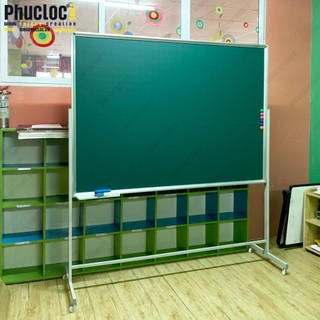 Bảng từ xanh viết phấn có chân đẩy _ tặng phấn + nam châm + lau bảng
