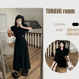 Váy dáng dài qua gối Tuhavu Room, váy mang phong cách sang trọng quý phái