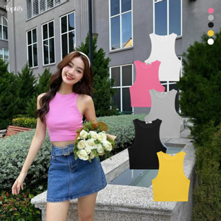 Áo thun ba lỗ nữ TOPTIFY trơn ôm body sát nách chất vải thun gân kiểu cổ tròn form basic - Ruth Top AC82 - TTF130