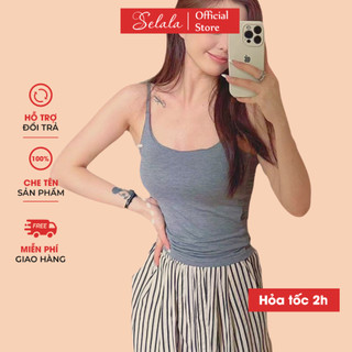 Áo 2 Dây Cotton Selala Dây Mảnh Sexy Dáng Ôm Có Mút Liền 1cm  2D41