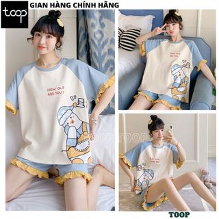 Bộ ngủ thời trang nữ, pijama cộc tay chất thun cotton - Bộ mặc nhà in hình ngộ nghĩnh - TOOPMALL BNN18