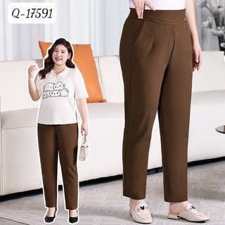 Quần tây nữ bigsize cạp cao nâu chính hãng linhstyle - quần tây bigsize nữ lưng chun ống suông co giãn cao cấp 17591