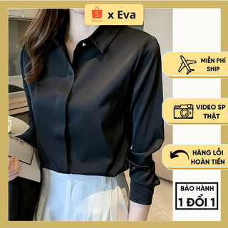 Áo sơ mi dài tay nữ lụa kiểu công sở có nẹp giấu khuy, sơ mi nữ giấu cúc