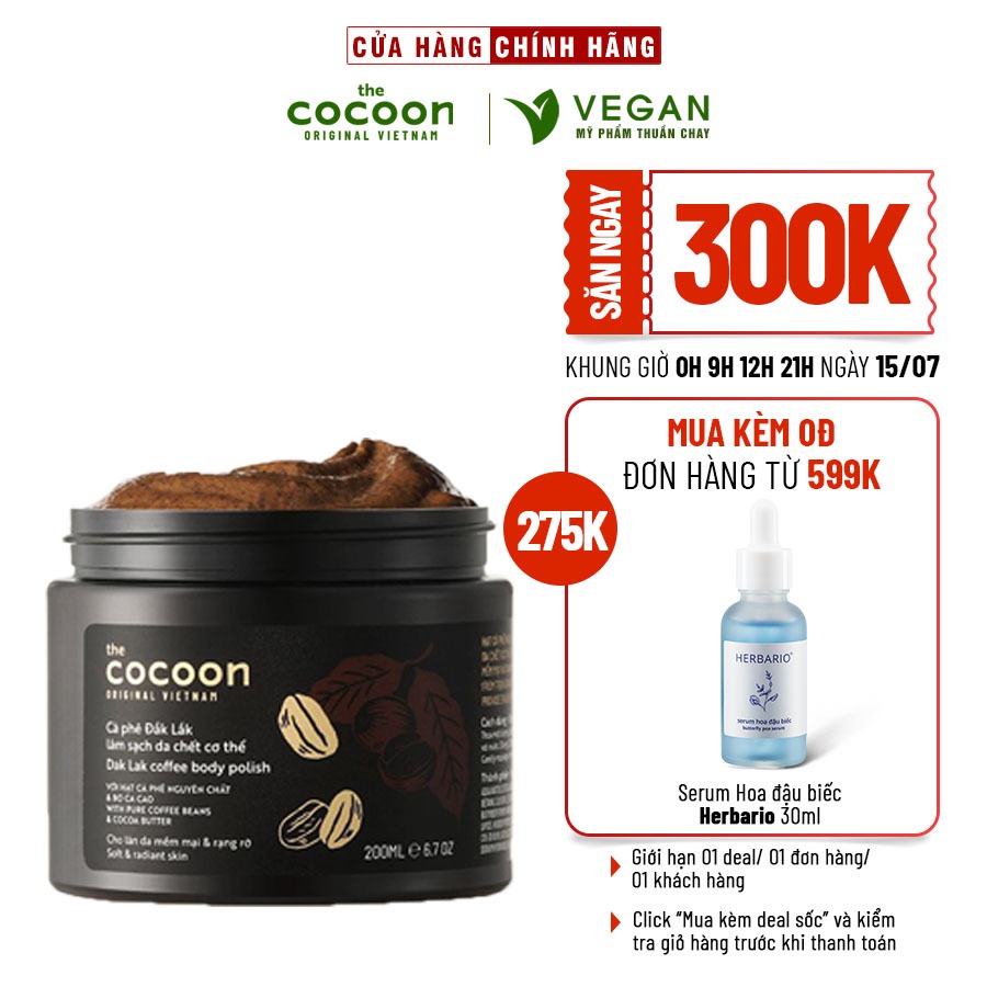 Cà phê Đắk lắk làm sạch da chết COCOON 200ml (Dak lak coffee body polish)
