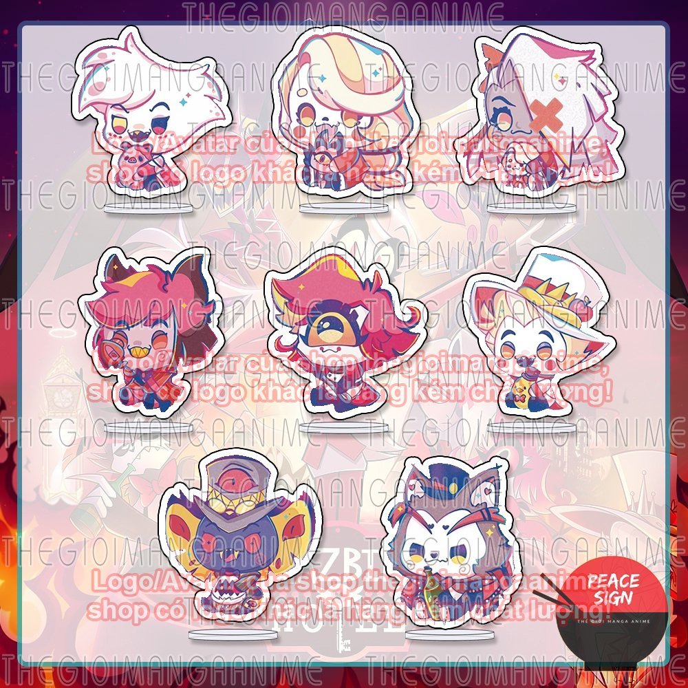 (mua 1 tặng 1) (3CM) Mô hình standee HAZBIN HOTEL ver NGỒI tượng chibi mica trưng bày