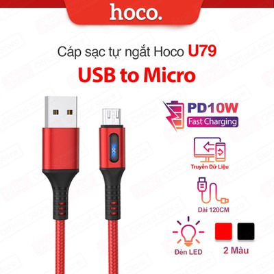 Cáp sạc tự ngắt PD10W USB to Micro Hoco U79 có đèn led hỗ trợ truyền dữ liệu, dài 120cm