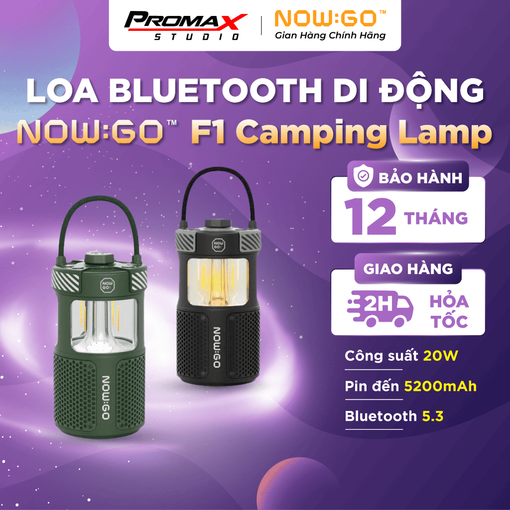 Loa Bluetooth NowGo F1 Camping Lamp Speaker 20W (Bluetooth 5.3, 11H, Loa tích hợp đèn Camping)