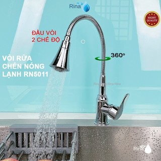 Vòi nước rửa chén bát nóng lạnh inox xi bóng ống xoay 360 2 chế độ nước Rina RN5011