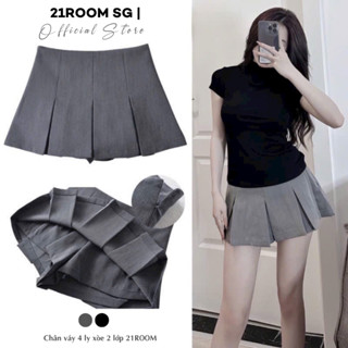 V23 [Loại1] Chân Váy Tennis Xếp Ly To Hai Lớp Màu Đen Xám Thời Trang Nữ Phong Cách Hàn Quốc 21ROOM