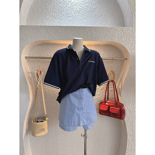 Set áo polo navy thêu + quần váy xanh