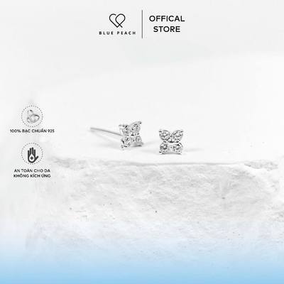 Khuyên Tai Bạc 925 Blue Peach Hoa 4 Chấm Đá KT618 - S
