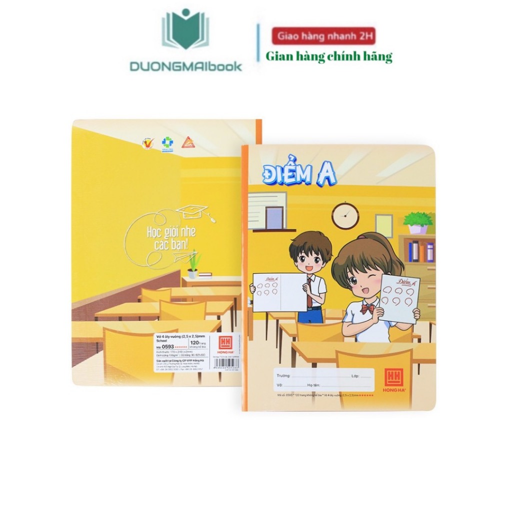 Vở 4 ô ly vuông Điểm A  120 trang Hồng Hà - Mã 0593  (Shop giao bìa ngẫu nhiên)