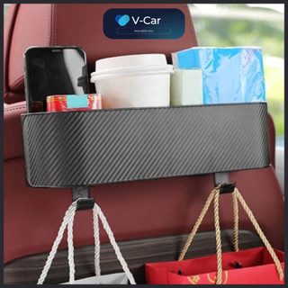 Khay đựng đồ sau ghế VÂN CARBON 2in1 đa năng đựng đồ sau ghế tiện dụng kèm móc treo đồ dễ dàng lắp đặt