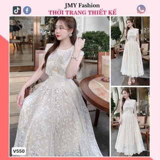 V550 Váy ren kem xòe dài thiết kế dự tiệc [TH Hà Thanh] váy ren trắng kem maxi dáng xòe nữ tính