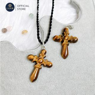 Mặt dây chuyền Thánh Giá đá thạch anh mắt hổ vàng nâu tiger's eye quartz - Lador tặng dây và móc đeo