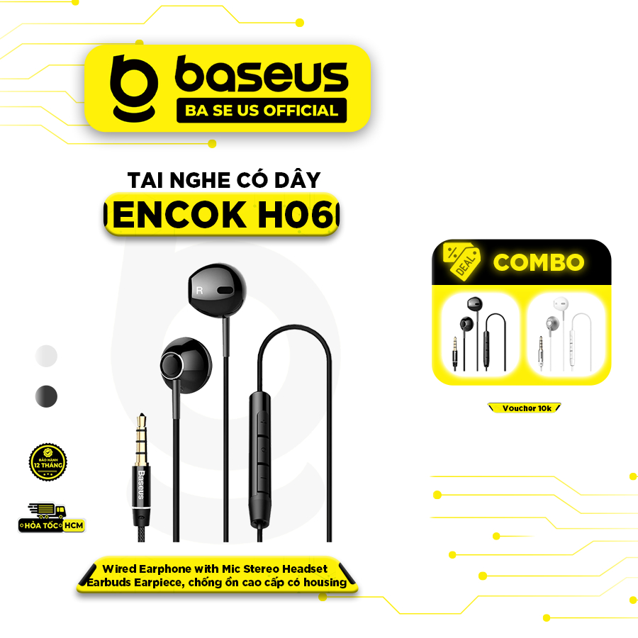 Tai nghe nhét tai Baseus Encok H06 có dây lateral in-ear có housing tai nghe chính hãng