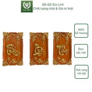 Bộ tranh Phúc Lộc Thọ Đồ Gỗ Gia Linh gỗ Hương liền khối dát vàng