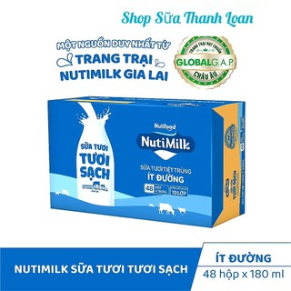 Thùng 48 hộp nutimilk sữa tươi sạch ít đường 180ml.
